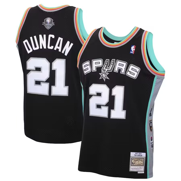 Men's Black San Antonio Spurs #21 Tim Duncan 2020 Hardwood Classics Swingman Stitched Jersey